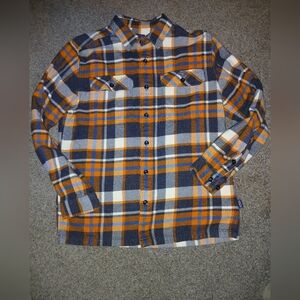 Patagonia Orange and Blue Plaid Casual Shirt